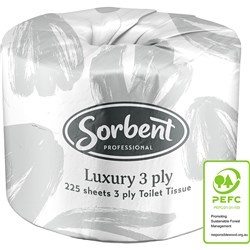 Sorbent Professional Luxury 3 Ply 225 Sheets Toilet Tissue Rolls 