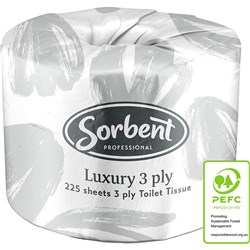 Sorbent Professional Luxury 3 Ply 225 Sheets Toilet Tissue Rolls