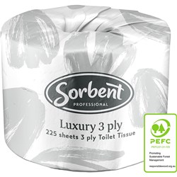 Sorbent Professional Luxury 3 Ply 225 Sheets Toilet Tissue Rolls