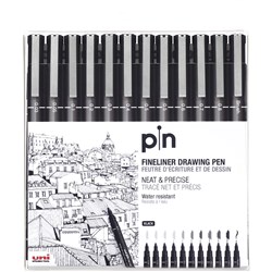 Uni Pin 200 Fineliner Drawing Pens Assorted Tip Sizes Black