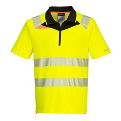 Portwest DX4 Hi-Vis Zip Polo Shirt Short Sleeve 3XL Yellow And Black