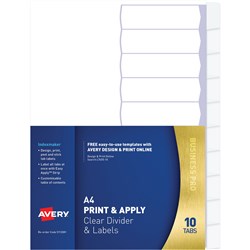 Avery L7455-5 A4 5 Tab Print & Apply Label Clear Dividers