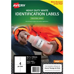 Avery J4774 99.1x139mm 4 P/Page Heavy Duty White Inkjet Labels