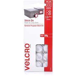 Velcro Mini Dots Hook and Loop Stick On Dots 15 Sets White
