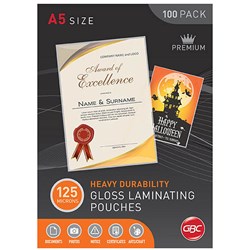 GBC A5 125 Micron Gloss Laminating Pouches