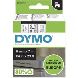 Tape Label Dymo D1 6mmx7M Black On Clear