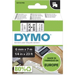 Tape Label Dymo D1 6mmx7M Black On White