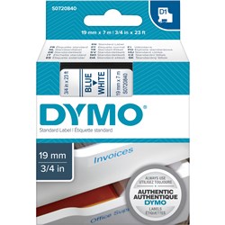 Tape Label Dymo D1 19mmx7M Blue On White
