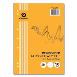 A4 8mm Ruled 7 Hole Reinforced Refills 50 Leaf