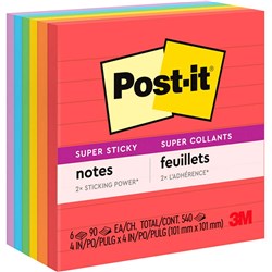Post-It Neon 675-6SSAN 98x98mm Lined Super Sticky Adhesive Notes