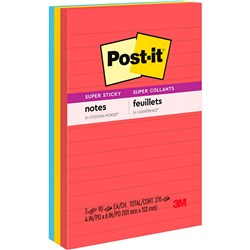 Post-It Neon 660-3SSAN 98x149mm Super Sticky Lined Adhesive Notes