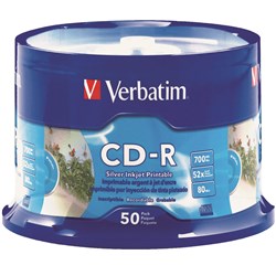 Cd-R Verbatim Silver I/Jet Printable 52X 80Min/700Mb Spindle 50
