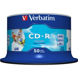 Cd-R Verbatim White Inkjet Printable 80Min/700Mb