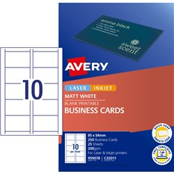 Business Cards Avery Laser Quick & Clean C32011-25 10 Per Sheet