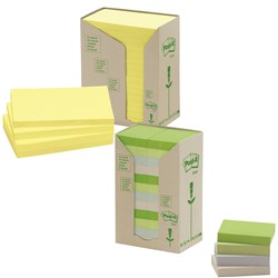 Post-It Yellow Recycled 654-RTY 75x75mm Adhesive Notes Tower Pack