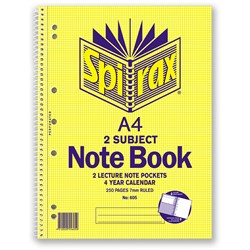 Notebook Spirax 605 2 Subject A4 250pg Sb