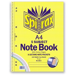 Notebook Spirax 596C 5 Subject A4 Coloured 125Pg Sb