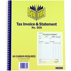 Book Carbonless Spirax Invoice & Statement 500 250X200mm