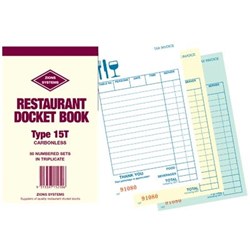 Book Docket Restaurant Type 15T Triplicate C/Less