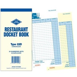 Book Restaurant Docket Zions 22D Dup C/Less