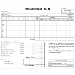 Sheets Hospitality Time & Pay Sheet Zions No.445