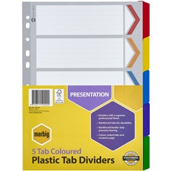 Dividers A4 Plastic Tabbed Board 5 Tab Multi-Coloured