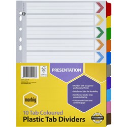 Dividers A4 Plastic Tabbed Board 10 Tab Multi-Coloured