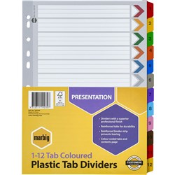 Indices A4 Plastic Tabbed Board 1-12 Tab Multi-Coloured