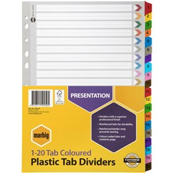Indices A4 Plastic Tabbed Board 1-20 Multi-Coloured