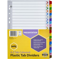 Indices A4 Plastic Tabbed Board A-Z Multi-Coloured