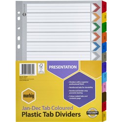 Indices A4 Plastic Tabbed Board Jan-Dec Tab Multi-Coloured
