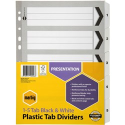 Indices A4 Plastic Tabbed Board 1-5 Tab A4 Black/White