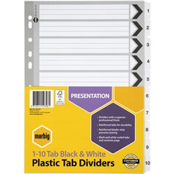 Indices A4 Plastic Tabbed Board 1-10 Tab A4 Black/White