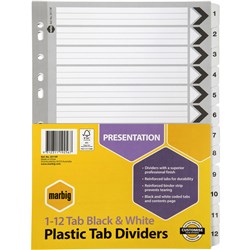 Indices A4 Plastic Tabbed Board 1-12 Tab A4 Black/White