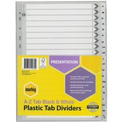 Indices A4 Plastic Tabbed Board A-Z Tab A4 Black/White