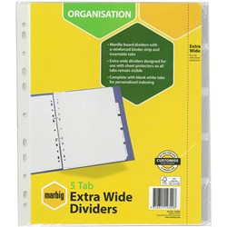 Dividers A4 Extra Wide Insertable Board 5 Tab White