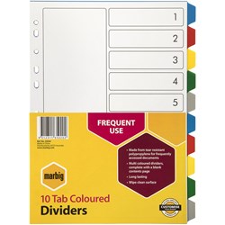 Marbig A4 10 Tab PP Multi Colour Dividers