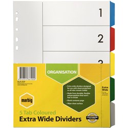 Marbig A4 Pp 5 Tab Extra Wide Dividers