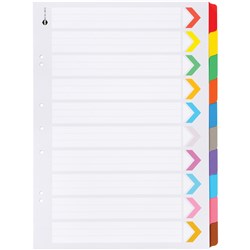 Dividers A3 Plastic Tabbed Board 10 Tab Multi-Coloured Portrait