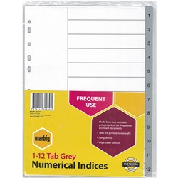 Indices A4 Polypropylene 1-12 Grey