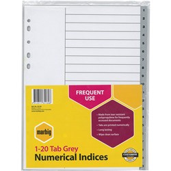 Indices A4 Polypropylene 1-20 Grey