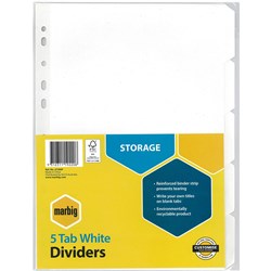 Marbig A4 5 Tab White Dividers