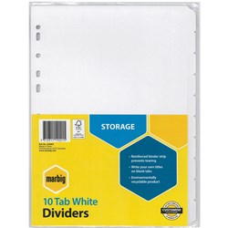 Marbig A4 10 Tab White Dividers