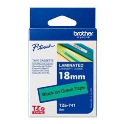 Brother P-Touch Tze-741 18mm Black/Green Label Tape
