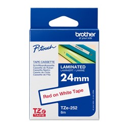Brother P-Touch Tze-252 24mm Red/White Label Tape