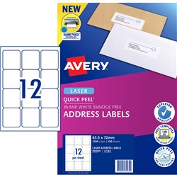 Label Laser Avery Address L7164-100 63.5X72mm 12 P/Page