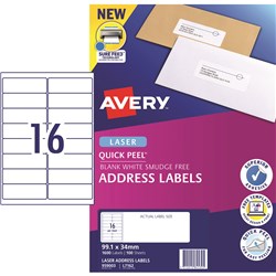 Label Laser Avery Address L7162-100 99.1X34mm 16 P/Page