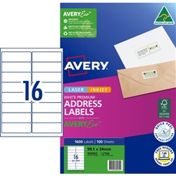 Label Laser Avery Address L7162-100 99.1X34mm 16 P/Page