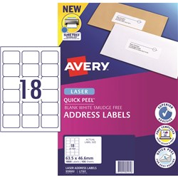 Label Laser Avery Address L7161-100 63.5X46.6mm 18 P/Page