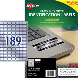 Labels Avery Laser Heavy Duty Silver Metallic 189/Sheet L6008